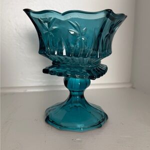 Vintage Pedestal Bowl Teal floral detail